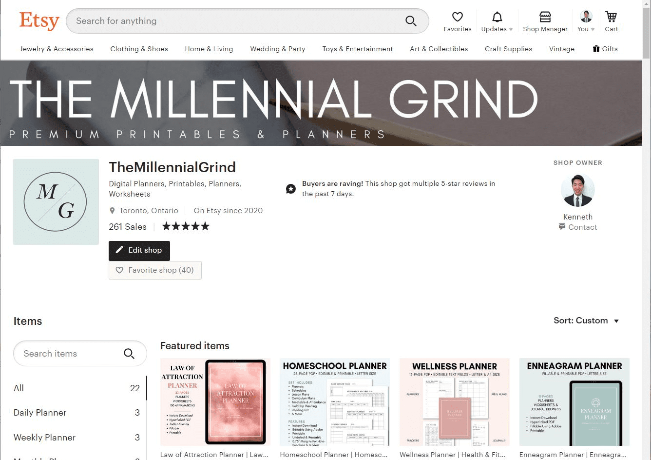 The Millennial Grind Etsy Store for Printable Planners