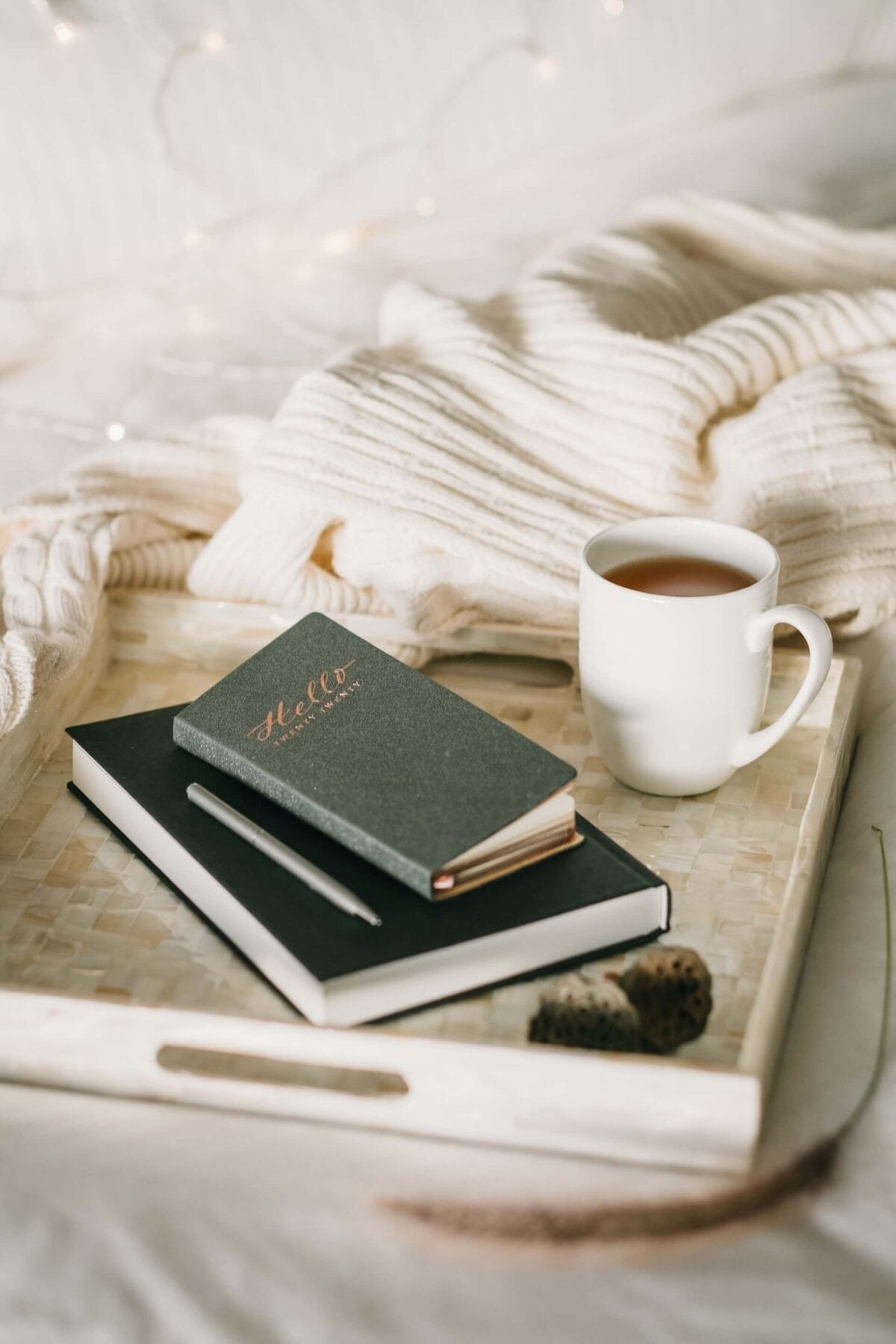 tray with coffee in a mug