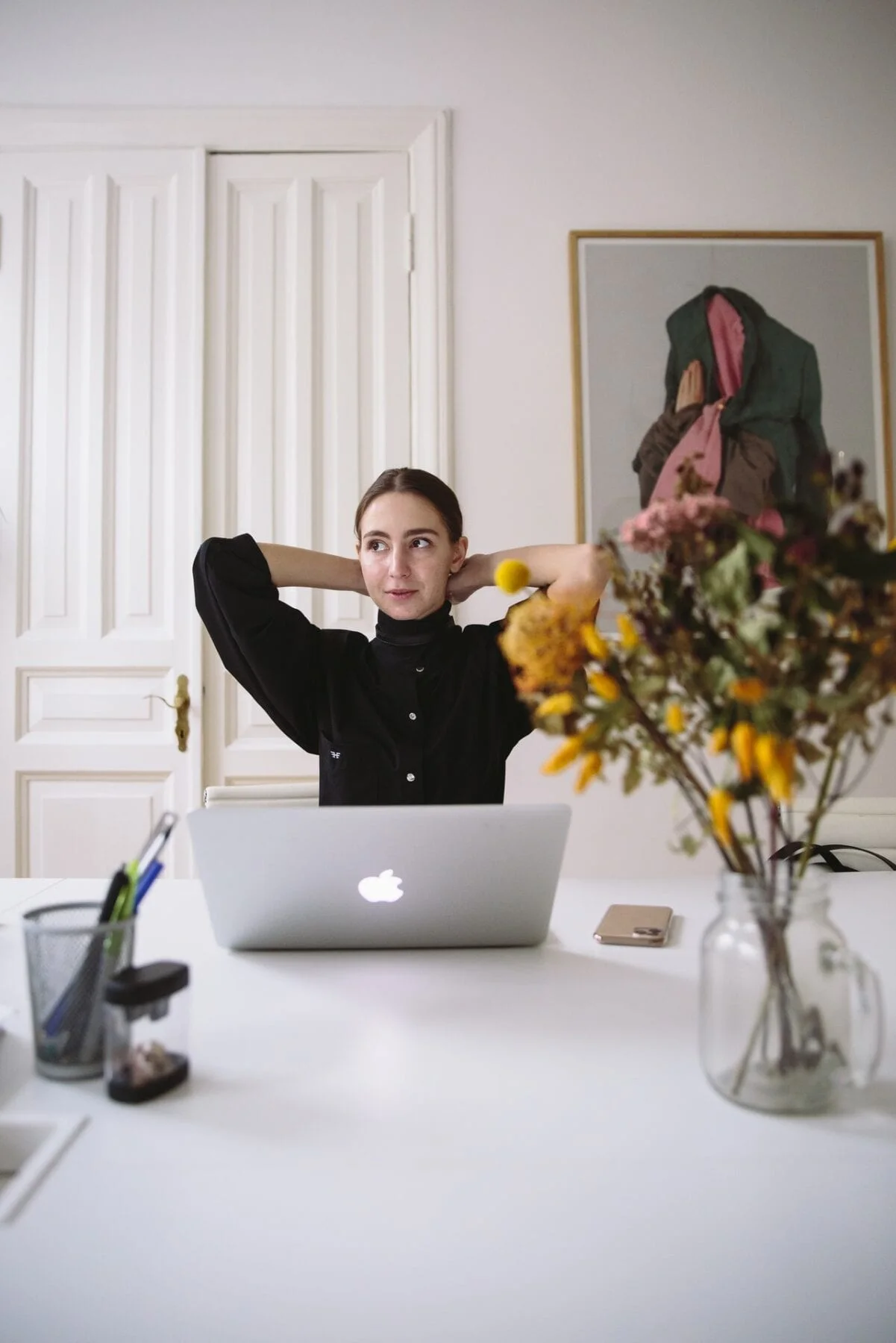 girl with laptop and desk
