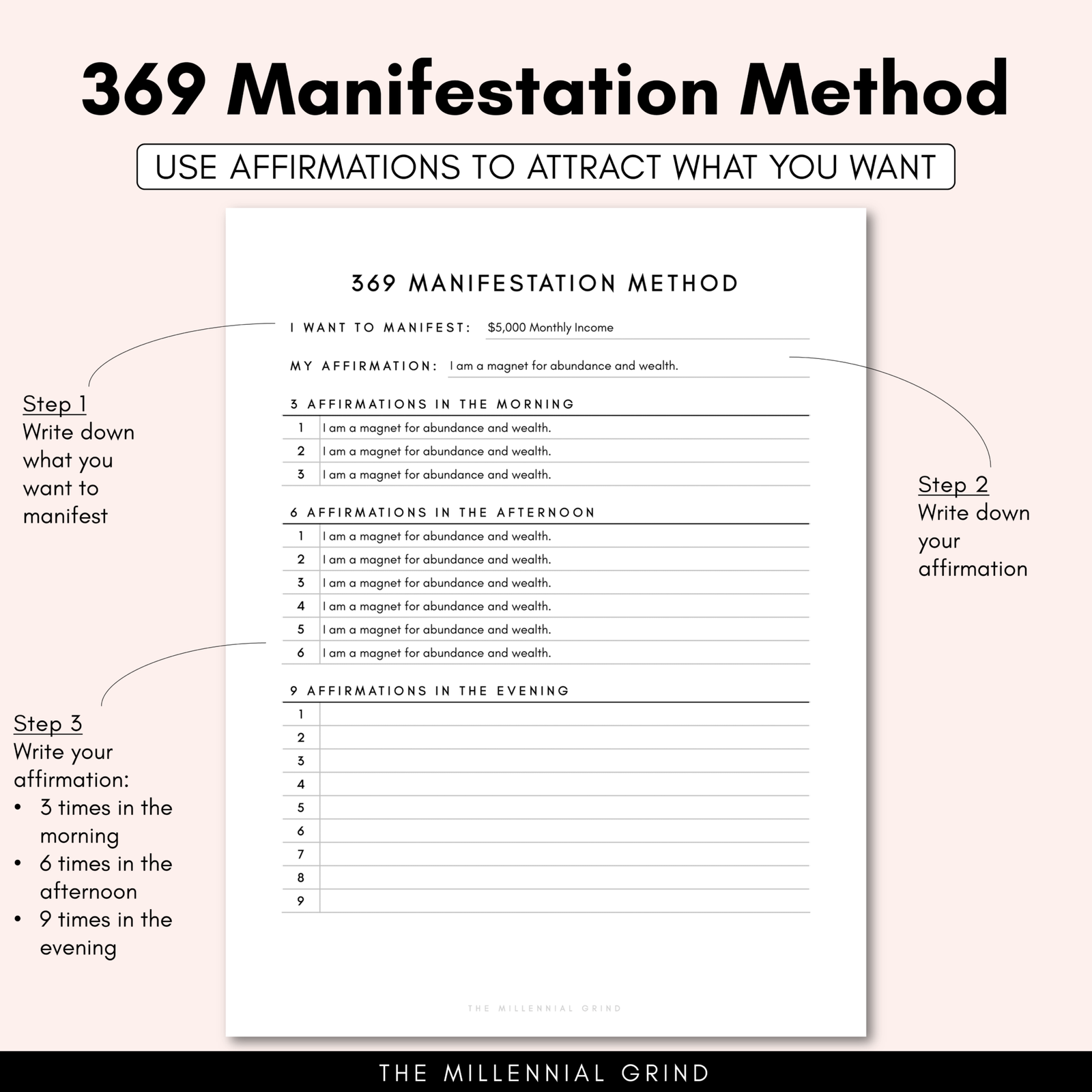 how to write 369 manifestation method