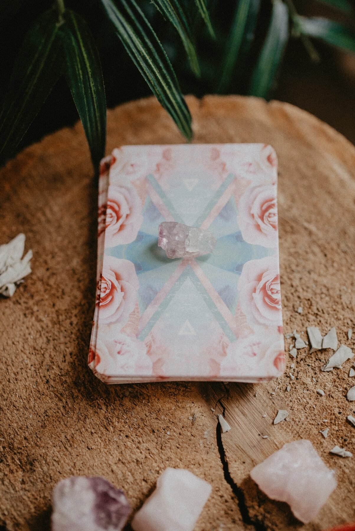 crystal on a card deck