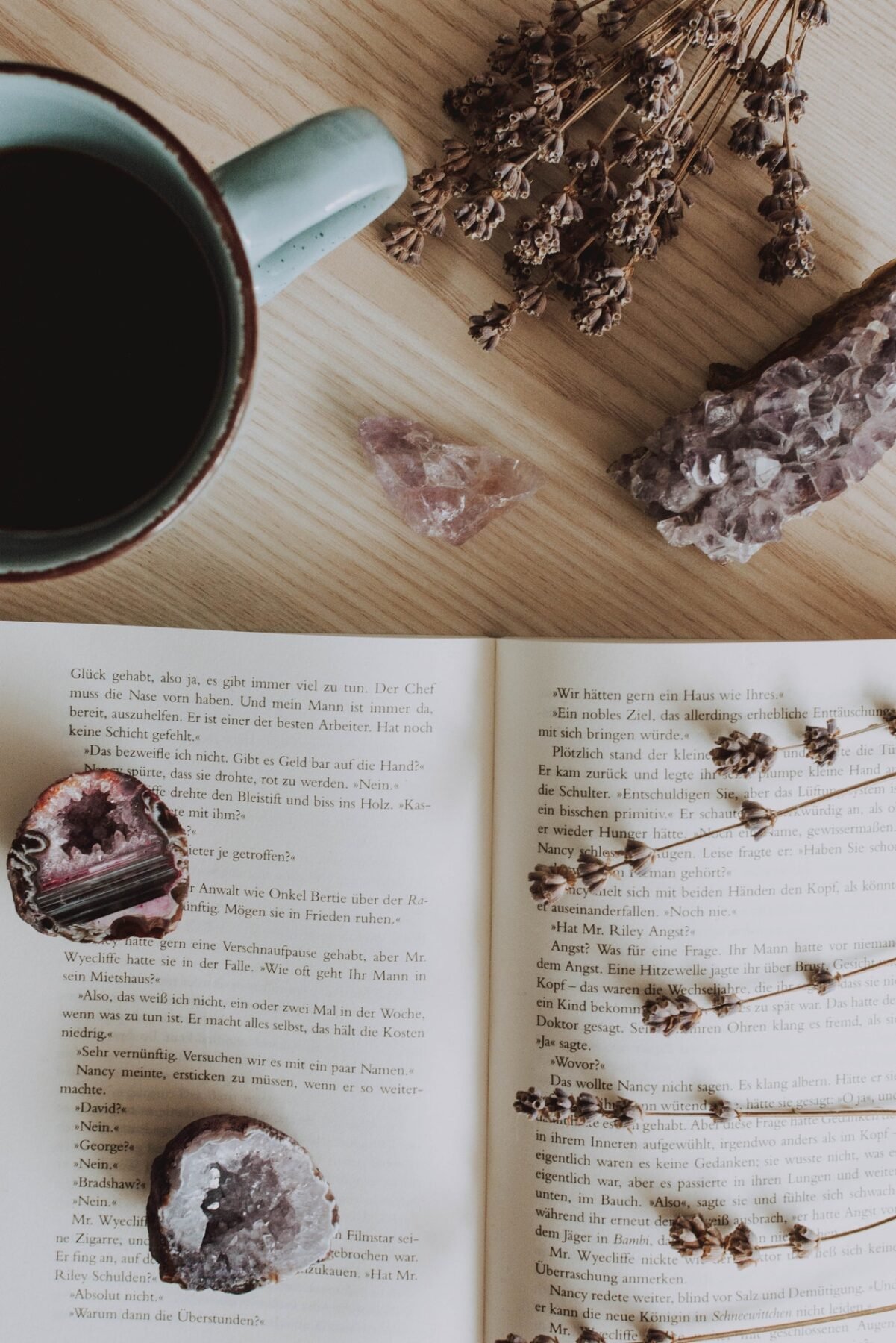 crystals and a book