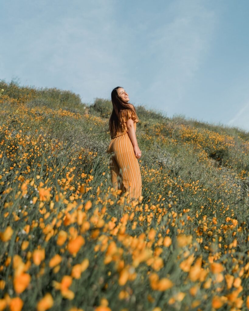 woman in flower field